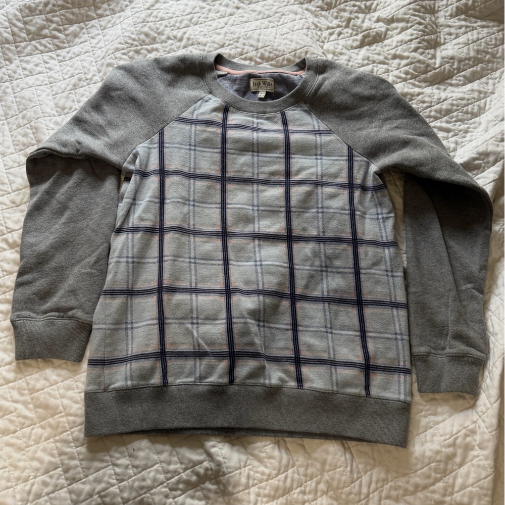 Jack Wills Gray and Blue Plaid Crewneck Sweater